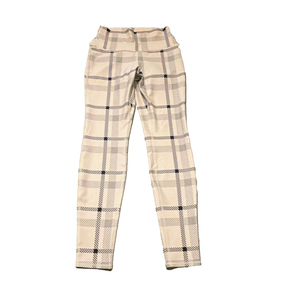 Alo Women's Ankle Leggings White Gray Black Plaid Print ~ Size S
